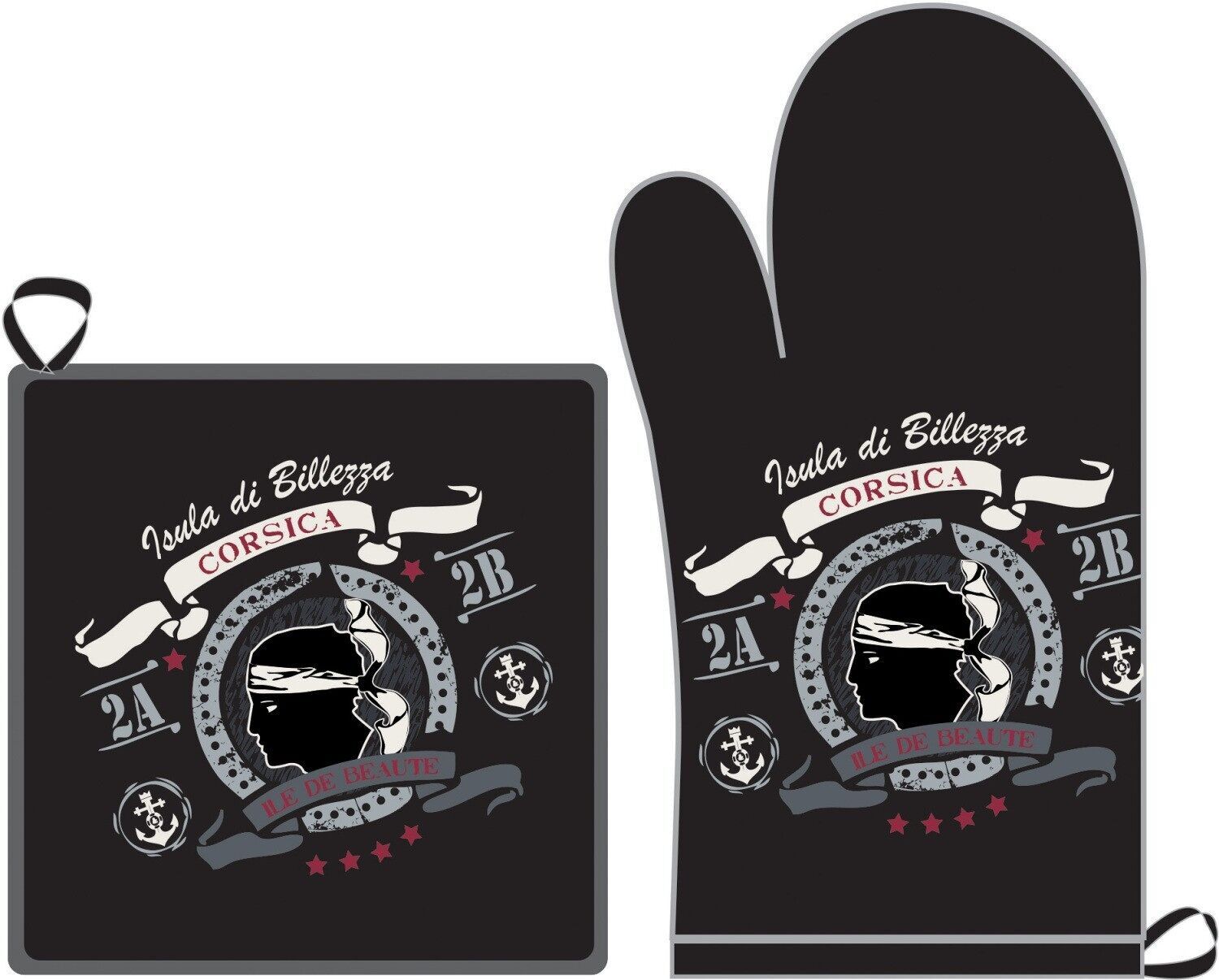 GUANTO + Presina 28X18CM 100% COTONE 200GSM MEDAGLIONE CORSICA NERO