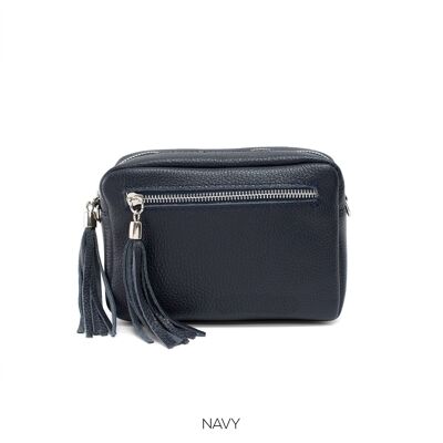 Italian Leather Camera Bag Navy