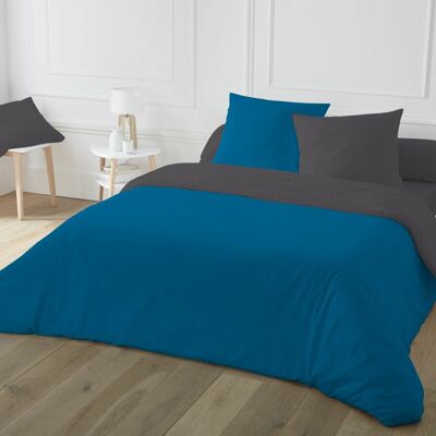 COMPLETO PIUMINO 3 PZ 240X260CM 100% COTONE 57 FILI/CM2 BICOLORE MOZAICO BLU FUS