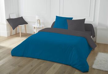 PARURE DE COUETTE 3PCS 240X260CM 100% COTON 57 FILS/CM2 BICOLORE MOZAIC BLUE FUS