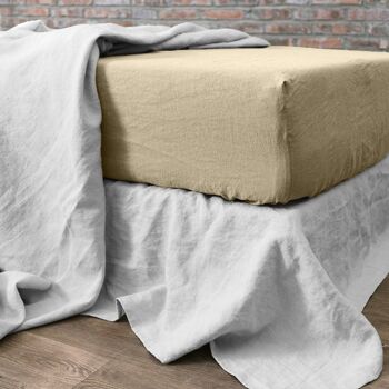 DRAP HOUSSE 180X200CM BONNET:30CM 100%LIN LAVÉ 160G LATTE 2