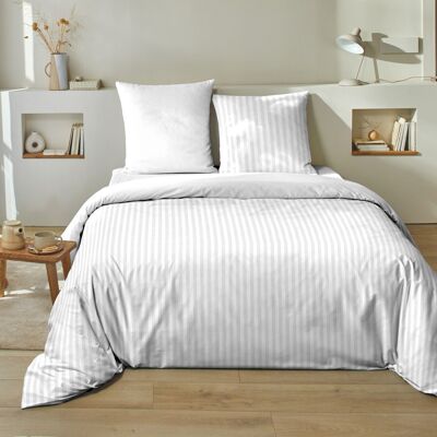 Bettdeckenset, 3-teilig, 240 x 220 cm, 100 % Baumwollsatin, gestreift, weiß
