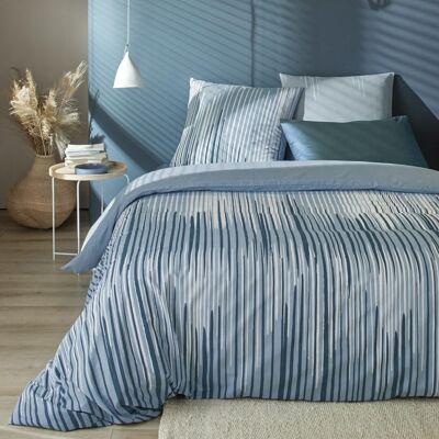3-teiliges Bettbezug-Set, 260 x 240 cm, 100 % Baumwolle, 57 Fäden, Pumori-Ozeanblau