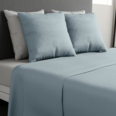 3-teiliges Bettlaken-Set, 100 % Baumwolle, 57 Fäden, 240 x 300 cm + 2 blaues Fleece