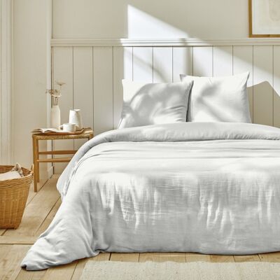 PARURE DE COUETTE 260X240CM 100% GAZE DE COTON BLANC