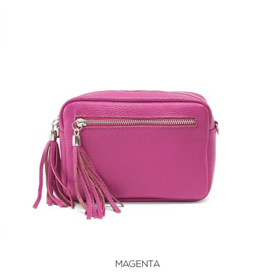 Kameratasche aus Leder, Fuchsia