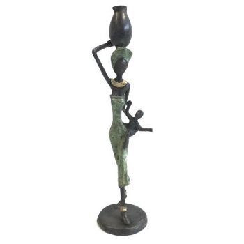 Sculpture en bronze "Femme avec enfant et amphore" de Issouf | 25 cm 3
