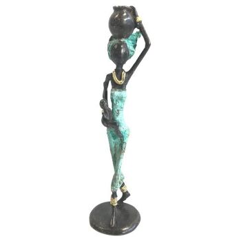 Sculpture en bronze "Femme avec enfant et amphore" de Issouf | 25 cm 5
