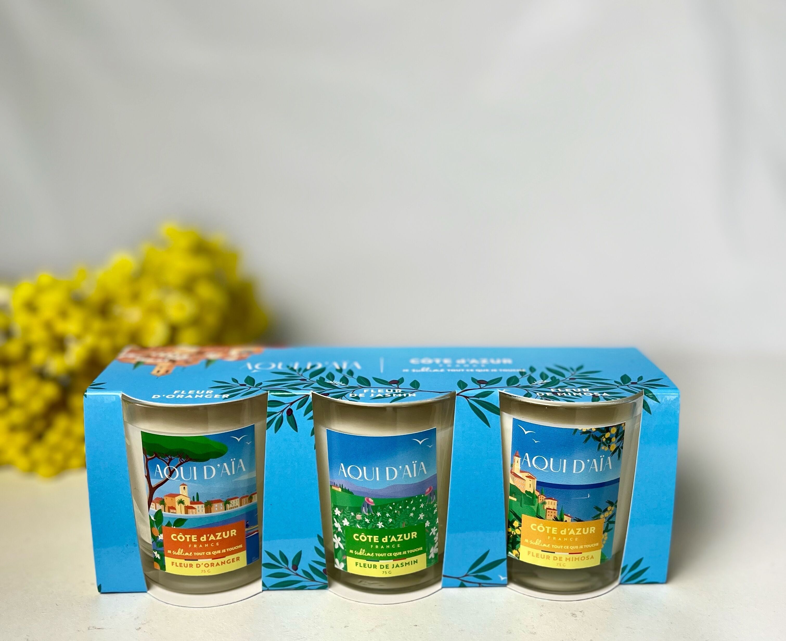 Trio of Aqui d'Aïa candles X brand Côte d'Azur France