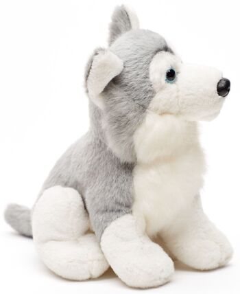 Husky Plushie, assis (gris) - 16 cm (hauteur) - Mots clés : chien, animal de compagnie, peluche, peluche, peluche, peluche 3