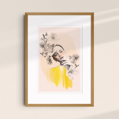 Affiche d'art illustration portrait A4 "Flower dreamer V June" - tirages limités et signés