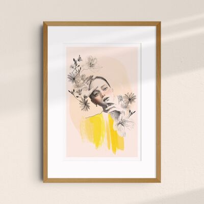 A4-Portrait-Illustrationskunstposter „Flower dreamer V June“ – limitierte und signierte Drucke