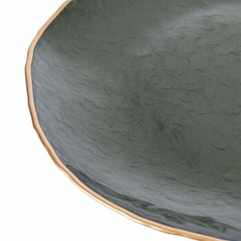 Présentoir à gâteaux en verre vert Ø28xh.12 cm, bord irrégulier doré, Vert Dune 3
