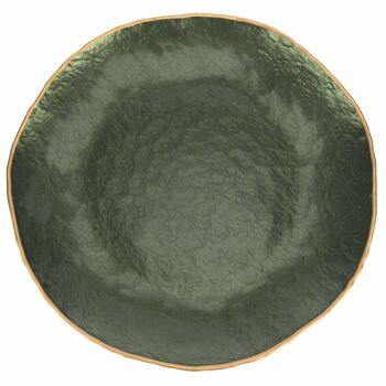 Présentoir à gâteaux en verre vert Ø28xh.12 cm, bord irrégulier doré, Vert Dune 4