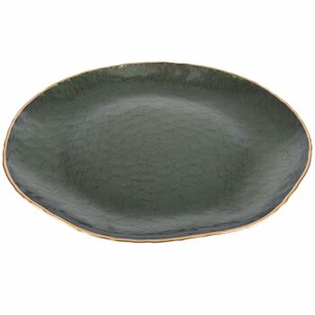 Assiette de service Noël vert Ø 33 cm en verre, bord doré irrégulier, Green Dune 2