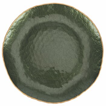 Assiette de service Noël vert Ø 33 cm en verre, bord doré irrégulier, Green Dune 4