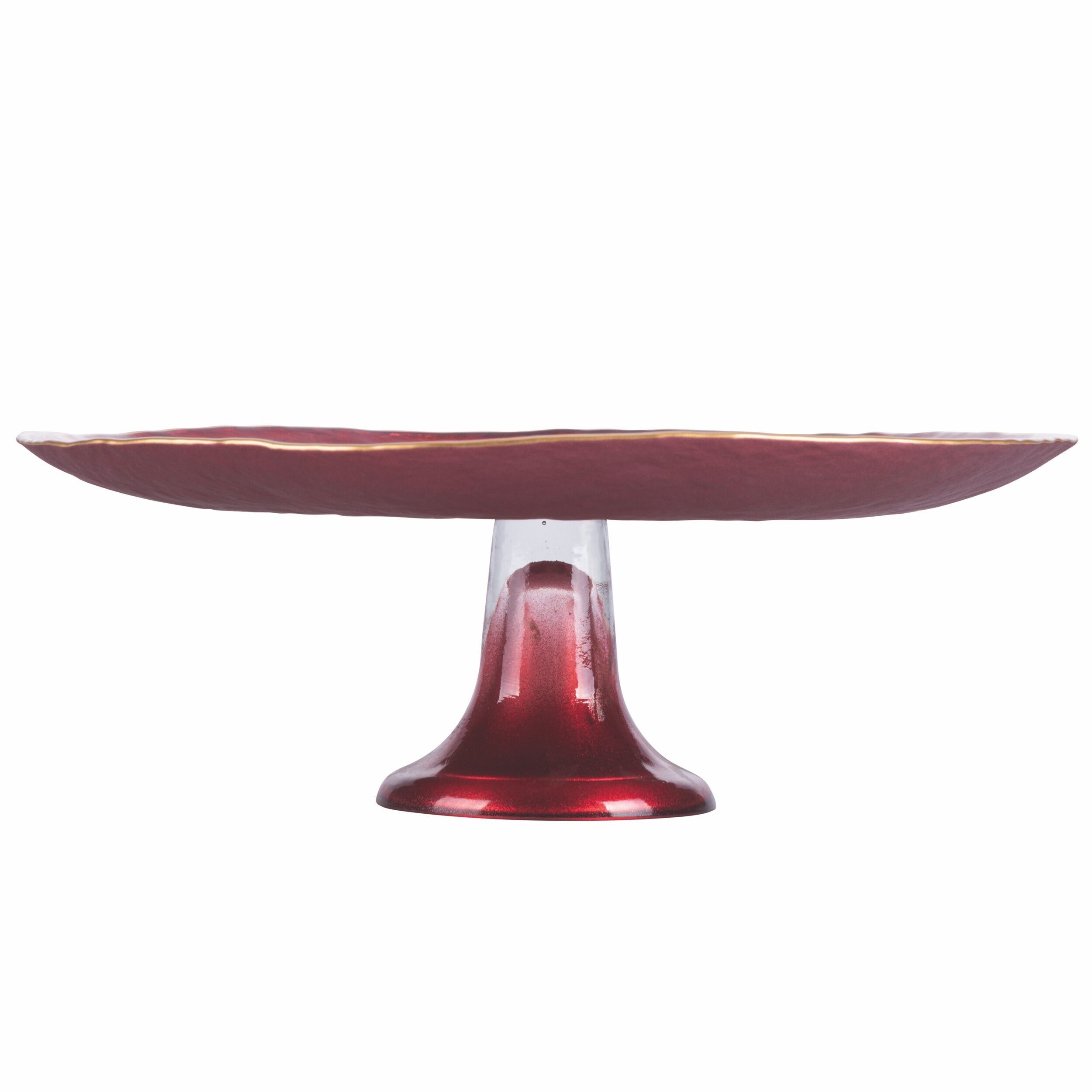 Roter Glasständer Ø28xh.12 cm, goldener unregelmäßiger Rand, Red Dune