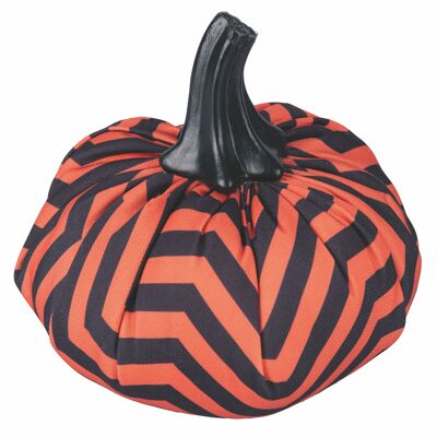 Decorative pumpkin in fabric with striped decoration, black stalk, Ø 16 x h.15 cm