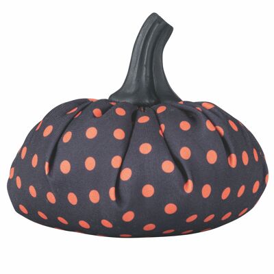 Decorative pumpkin in fabric with polka dot decoration, black stalk, Ø 16 x h.15 cm