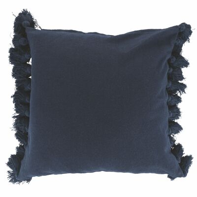 Coussin décoratif avec pompons latéraux Macramè 44,5x44,5 cm en coton, bleu