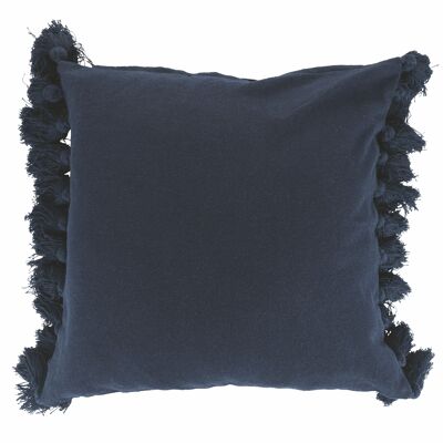 Cuscino arredo con nappine laterali Macramè 44,5x44,5 cm in cotone, blu