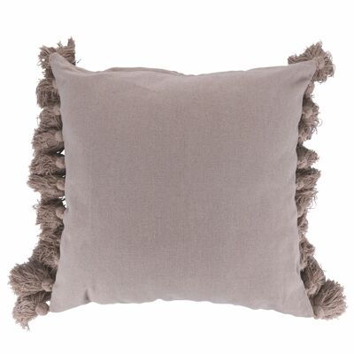 Coussin décoratif avec pompons latéraux Macramè 44,5x44,5 cm en coton, nude