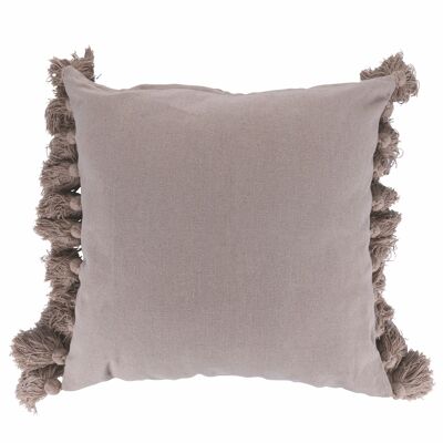 Decorative cushion with Macramè side tassels 44.5x44.5 cm in cotton, nude