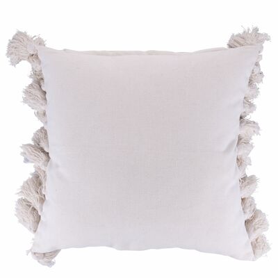 Decorative cushion with Macramè side tassels 44.5x44.5 cm in cotton, white