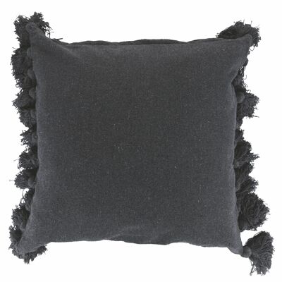 Decorative cushion with Macramè side tassels 44.5x44.5 cm in cotton, dark gray
