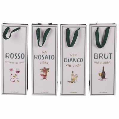 Gift bag for wine bottle in paper with fabric handles 14x9x39 cm, Le Travisate