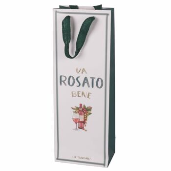 Sac cadeau pour bouteille de vin en papier avec anses en tissu 14x9x39 cm, Le Travisate 3