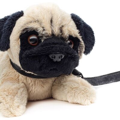 Pug Plushie (with leash) - 21 cm (length) - Keywords: dog, pet, plush, plush toy, stuffed animal, cuddly toy