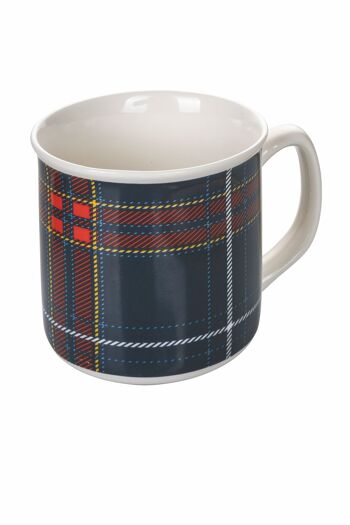 Mug 350 ml en porcelaine tendre, Tartan Bleu 3