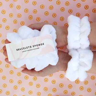 Bracelets de poignets en éponge microfibre pour la skincare - Blanc