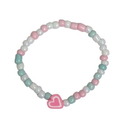 pulsera de arcilla verde corazón rosa