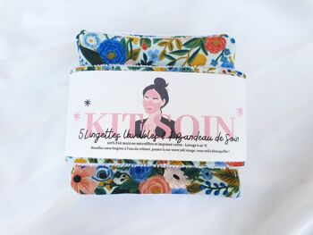 Kit de soin - Lingettes lavables et bandeau - Fleurs 2