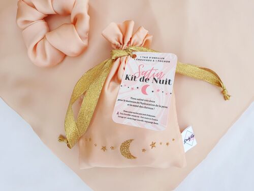 Kit de nuit satin - Taie d'oreiller satin - Pochon satin - Chouchou satin