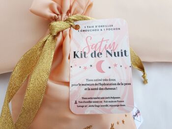 Kit de nuit satin - Taie d'oreiller satin - Pochon satin - Chouchou satin 4