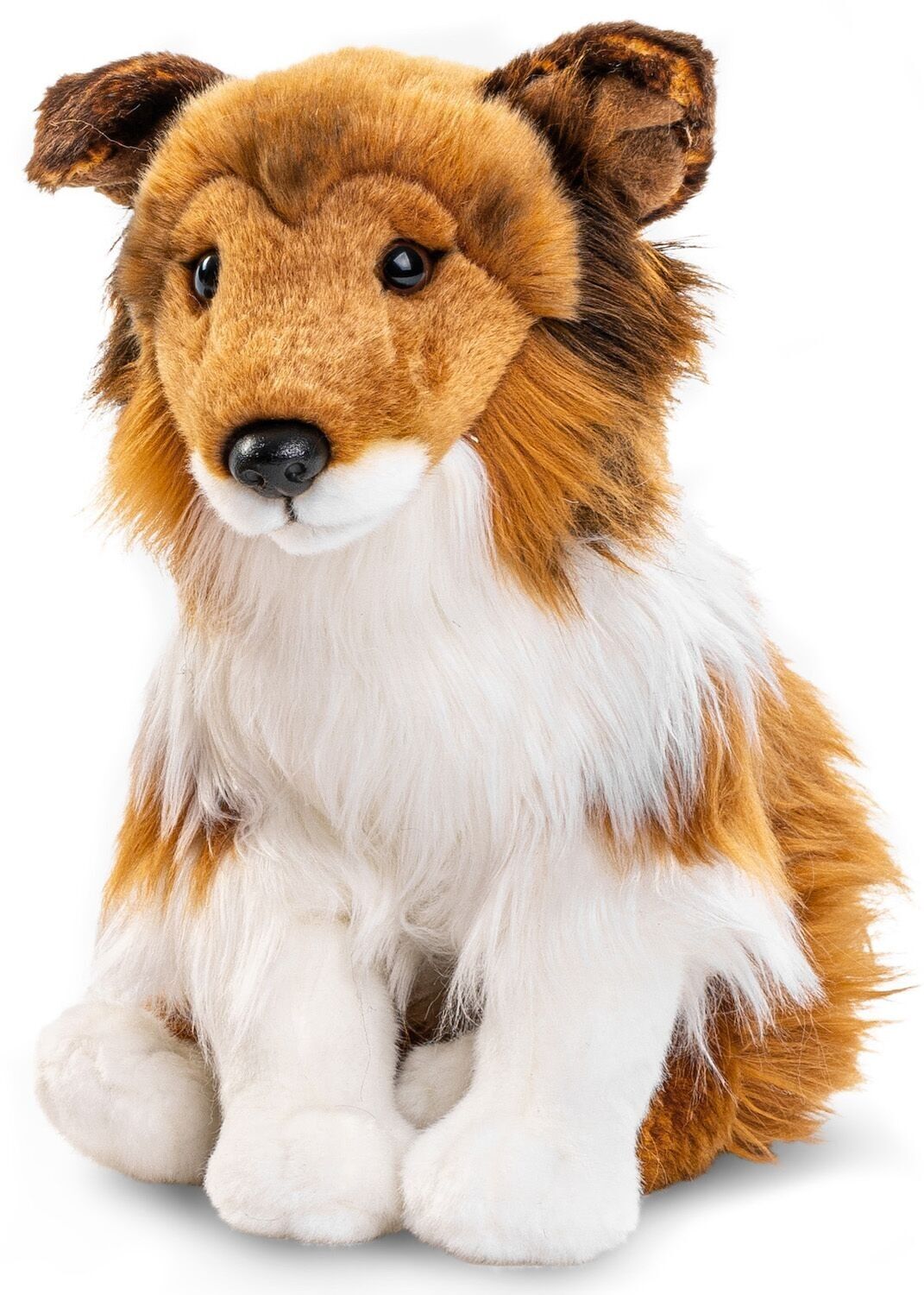 Langhaarcollie, sitzend (ohne Leine) - Gesicht braun - 27 cm (Höhe) - Keywords: Hund, Haustier, Plüsch, Plüschtier, Stofftier, Kuscheltier