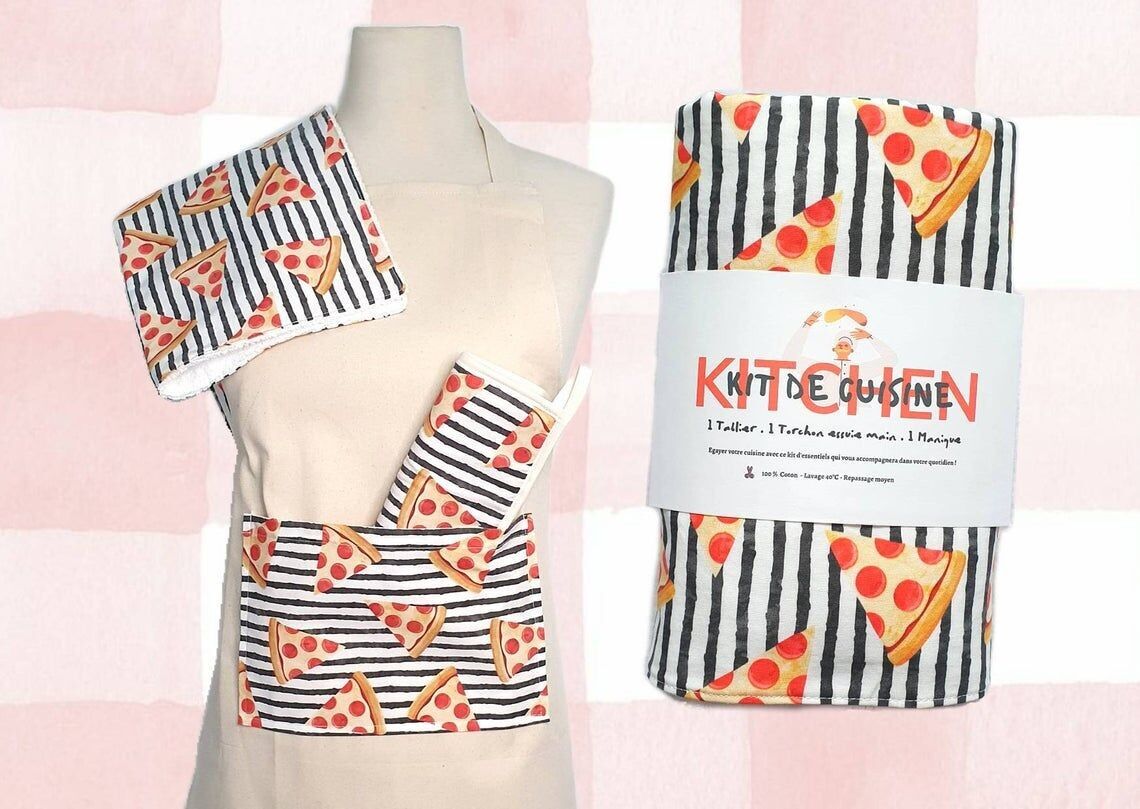 Set cucina pizza - Grembiule tascabile - Presina - Asciugamano