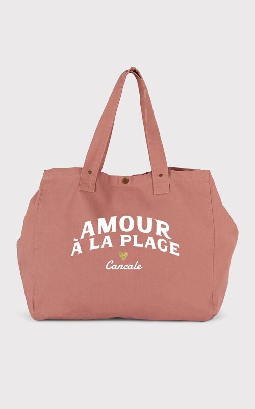 Grand Cabas rose Amour à la plage - Personnalisable