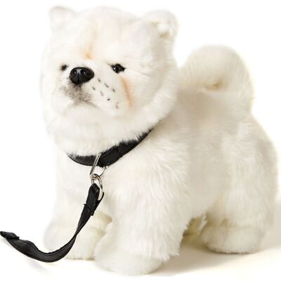 Chow Chow blanco, de pie - Con correa - 24 cm (alto) - Palabras clave: perro, mascota, peluche, peluche, peluche, peluche