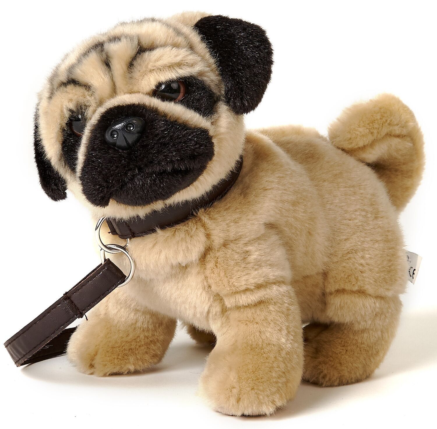 Pug, de pie (con correa) - 21 cm (alto) - Palabras clave: perro, mascota, peluche, peluche, peluche, peluche