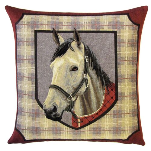 pillow cover white horse tartan