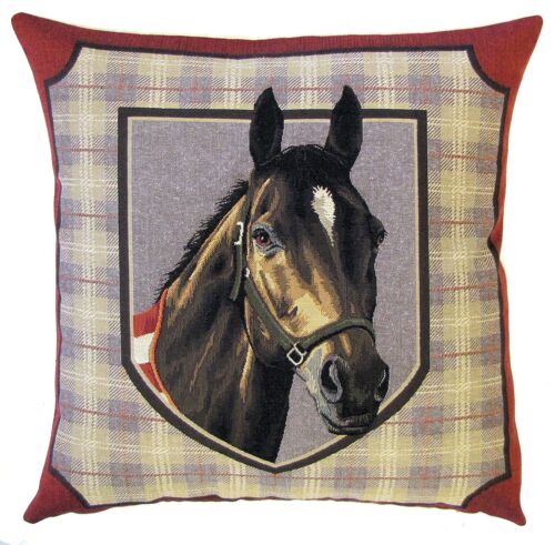 pillow cover brown horse tartan
