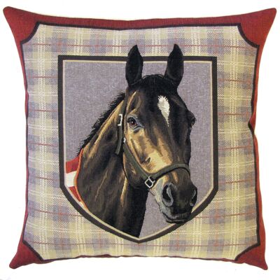 pillow cover brown horse tartan
