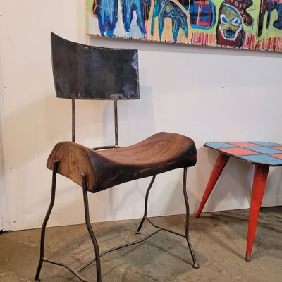 Chair "Nisa Tabru" with backrest | Unique scrap metal rosewood wood