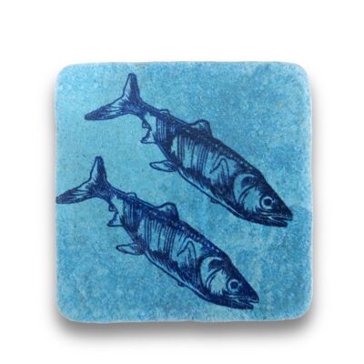Magnet mini tile blue print fish light blue
