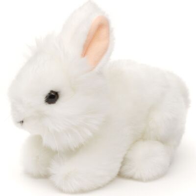 Conejo de angora, acostado (blanco) - 18 cm (largo) - Palabras clave: animal del bosque, liebre, conejo, peluche, peluche, peluche, peluche