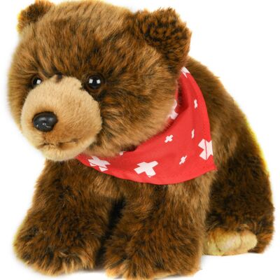 Brown bear with scarf, standing (large) - 27 cm (length) - Keywords: forest animal, bear, plush, plush toy, stuffed animal, cuddly toy